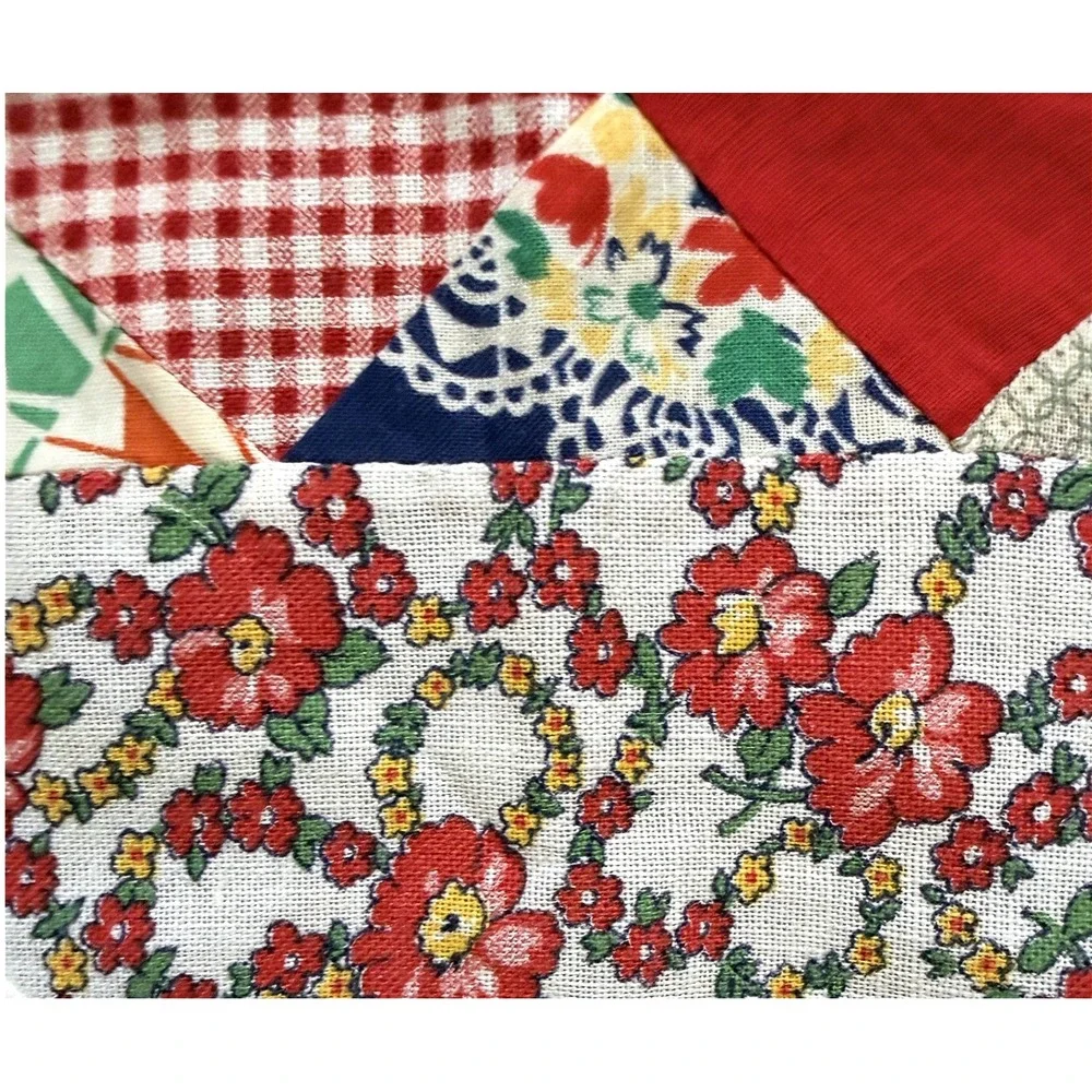 Vtg Antique Lap Wall Flower Basket Quilt Top Exc Cotton Prints, Feedsack 39